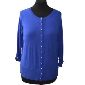 Premise Studio Cardigan Sweater Womens 0X Blue Rose Buttons 3/4 Sleeve
